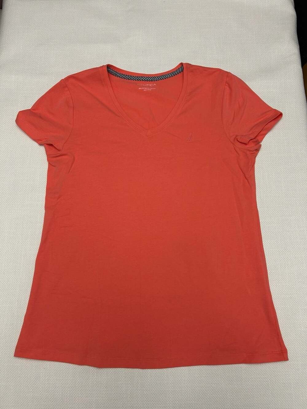 Nautica Women's Short Sleeve V-Neck Solid T-Shirt, Coral, Large